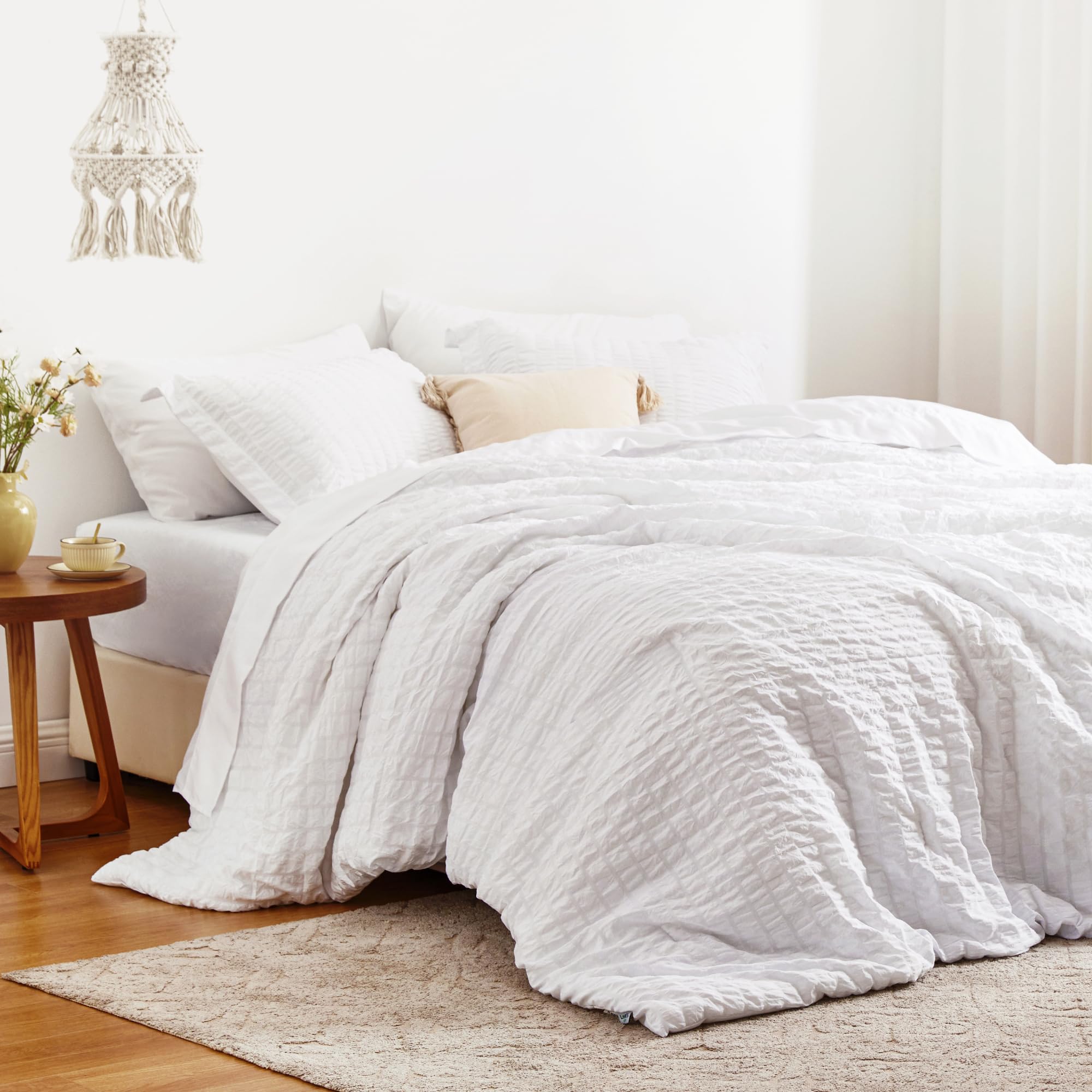 Amazon.com: Love's cabin Seersucker White Twin Comforter Set, 5